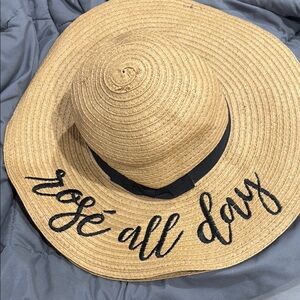 Tan Wide Brim Hat with Black Script